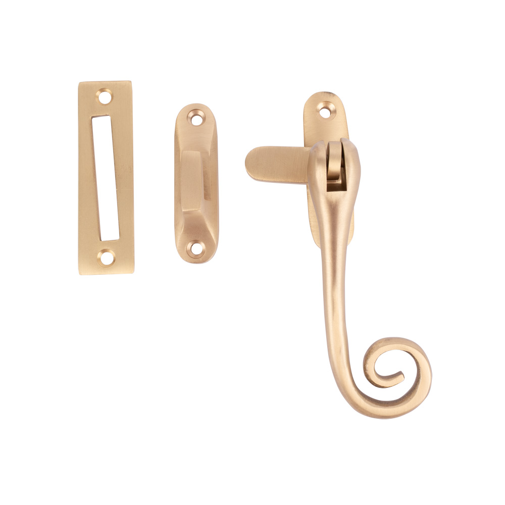Dart Monkey Tail Brass Window Fastener with Hook & Mortice Plate - Satin Brass